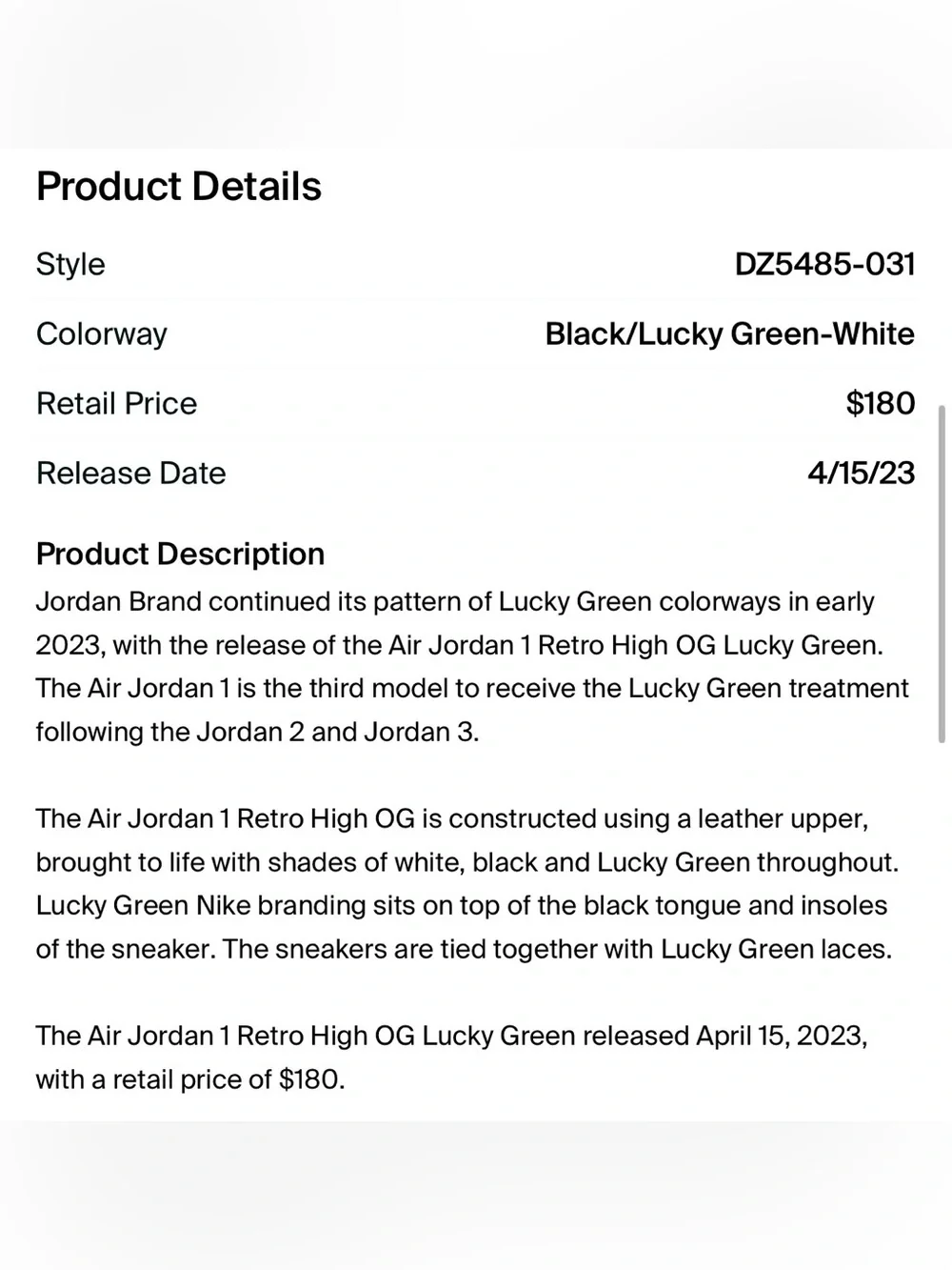 Jordan 1 Retro High OG - Lucky Green
